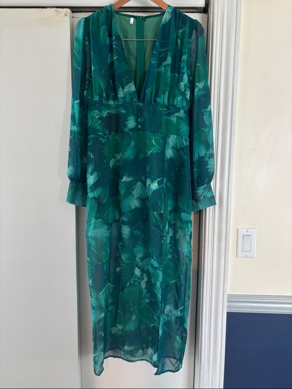 SHEIN Teal Green Floral V-Neck Maxi Dress
